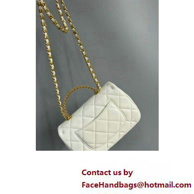 Chanel Lambskin, Resin  &  Gold-Tone Metal Mini Flap Bag with Top Handle AS4847 White 2024